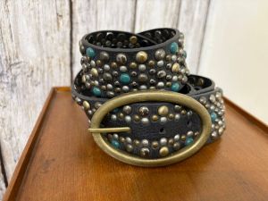 Mens Studded Black Leather Belt