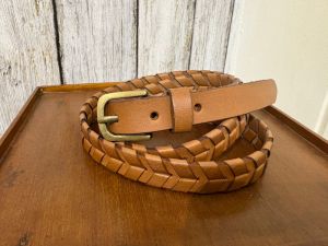 Mens Tan Brown Weaved Leather Belt