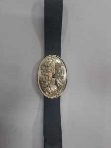 Oval Shape Buckle Mens Black Leather Belt