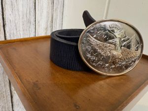 Oval Shape Buckle Mens Black Leather Belt