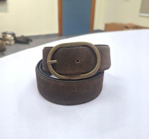 Oval Shape Buckle Mens Matt Brown Leather Belt