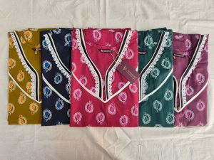 Ladies Printed Cotton Lace Neck Nighty