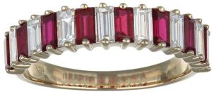 14K Gold Baguette Ruby Studded Ring