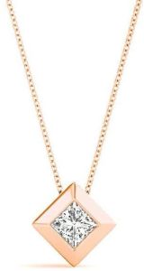 14K Rose Gold Princess Cut Diamond Pendant