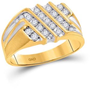 14K Yellow Gold Round Diamond Men Ring