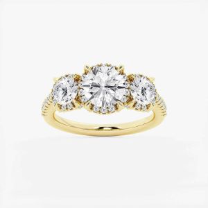 14K Yellow Gold Round Three Stone Engagement Ring