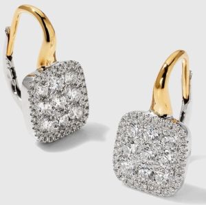Diamond Cluster Cushion Shaped Drop Earrings