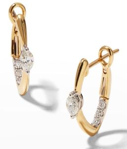 Marquise Center Diamond Yellow Gold Hoop Earrings