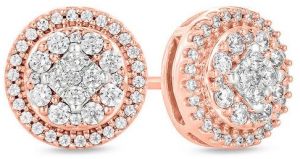 Round Multi Diamond Frame Stud Earrings