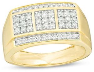 Square  Diamond Composite Three Stone Gold Ring