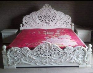 Handcrafted White Marble Double Bed