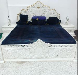 Handcrafted White Marble King Size Bed