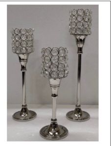 Crystal Beaded Silver Pedestal Candle Holder