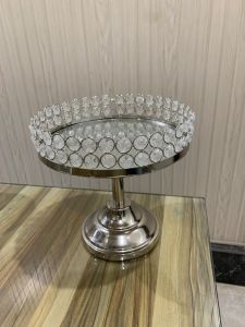 Crystal Decorated Metal Pedestal Cake Stand