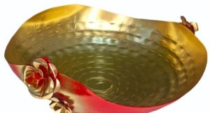Decorative Golden Floral Metal Urli Bowl