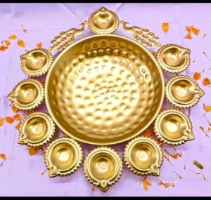 Floral Metal Urli Bowl with Diya