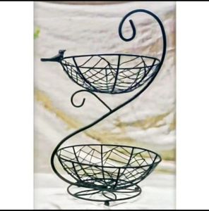 2 Tier Black Wrought Iron Fruit Basket