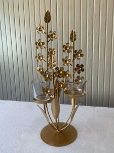 Golden Flower Design Metal Tea Light Candle Holder