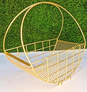 Golden Geometric Wire Fruit Hamper Basket