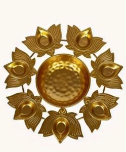 Golden Lotus Shaped Metallic Urli Diya