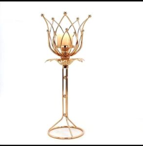 Golden Lotus Shaped Pedestal Candle Holder