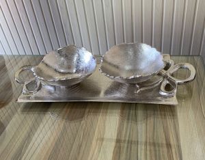 Handicraft Brass Silver Plated Bowl Tray Set