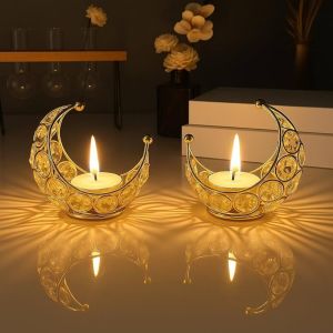 Moon Shaped Crystal Tea Light Candle Holder