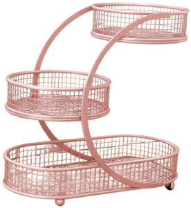 Pink 3 Tier Metal Fruit Basket for Kitchen