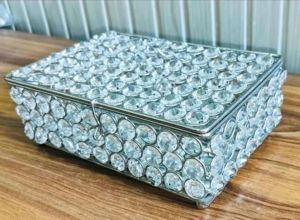 Rectangular Crystal Breaded Metal Jewelry Box