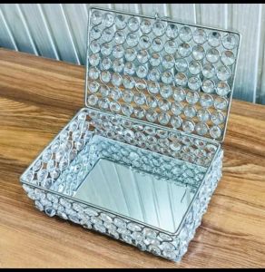 Rectangular Crystal Breaded Metal Jewelry Box