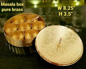 Round Pure Brass Masala Box