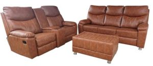 Brown Recliner Leather Sofa Set