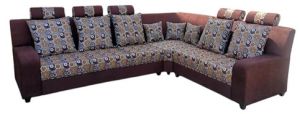 Dark Brown L Shape Wooden Sofa