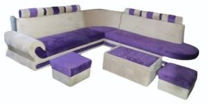 Purple White L Shape Sofa Set