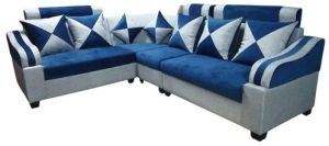 Royal Blue L Shape Wooden Sofa