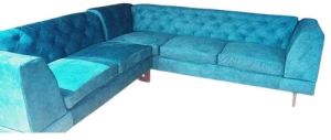 Sky Blue L Shape Wooden Sofa