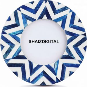 Blue Round Bone Inlay Photo Frame