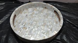 Grey Mother of Pearl Inlay Round Serving Tray