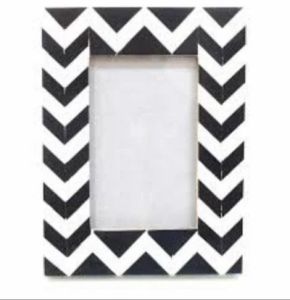 Handcrafted Black White Striped Rectangular Bone Inlay Photo Frame