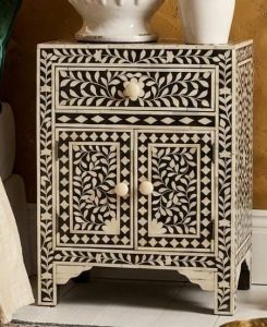 Handcrafted Floral Bone Inlay Bedside Table