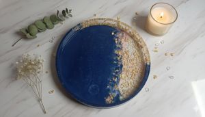 Handmade Navy Blue Round Resin Serving Tray
