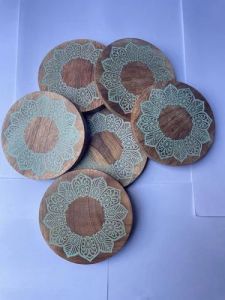 Mango Wood Brown Round Wooden Tea Coaster