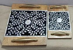 Mother of Pearl Inlay Wooden Tray Set