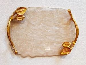 Resin Serving Tray with Decorative Gold Leaf Handles