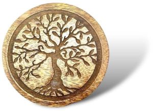 Round Tree Printed Mango Wood Tea Coaster