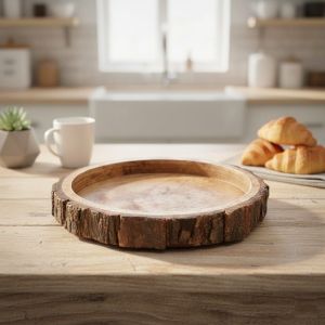 Rustic Round Wooden Bark Serving Tray