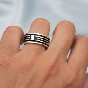 Modern Sterling Silver Grid Ring