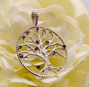 Multi Colour Stones Sterling Silver Pendant