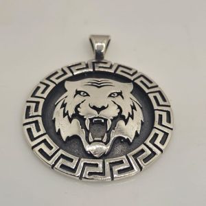 Oxidized Silver Lion Pendant
