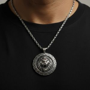 Oxidized Silver Lion Pendant